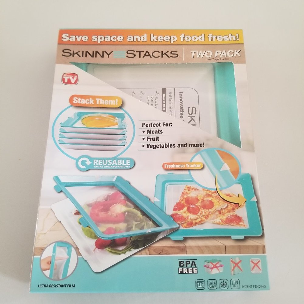 Skinny Stacks 2 Pack - Stacking Food Storage Trays, Stretch Cover,